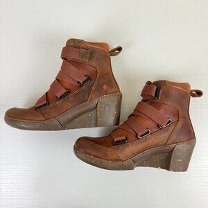 EUC ART Mix Media Wedge Heel Leather Ankle Boots